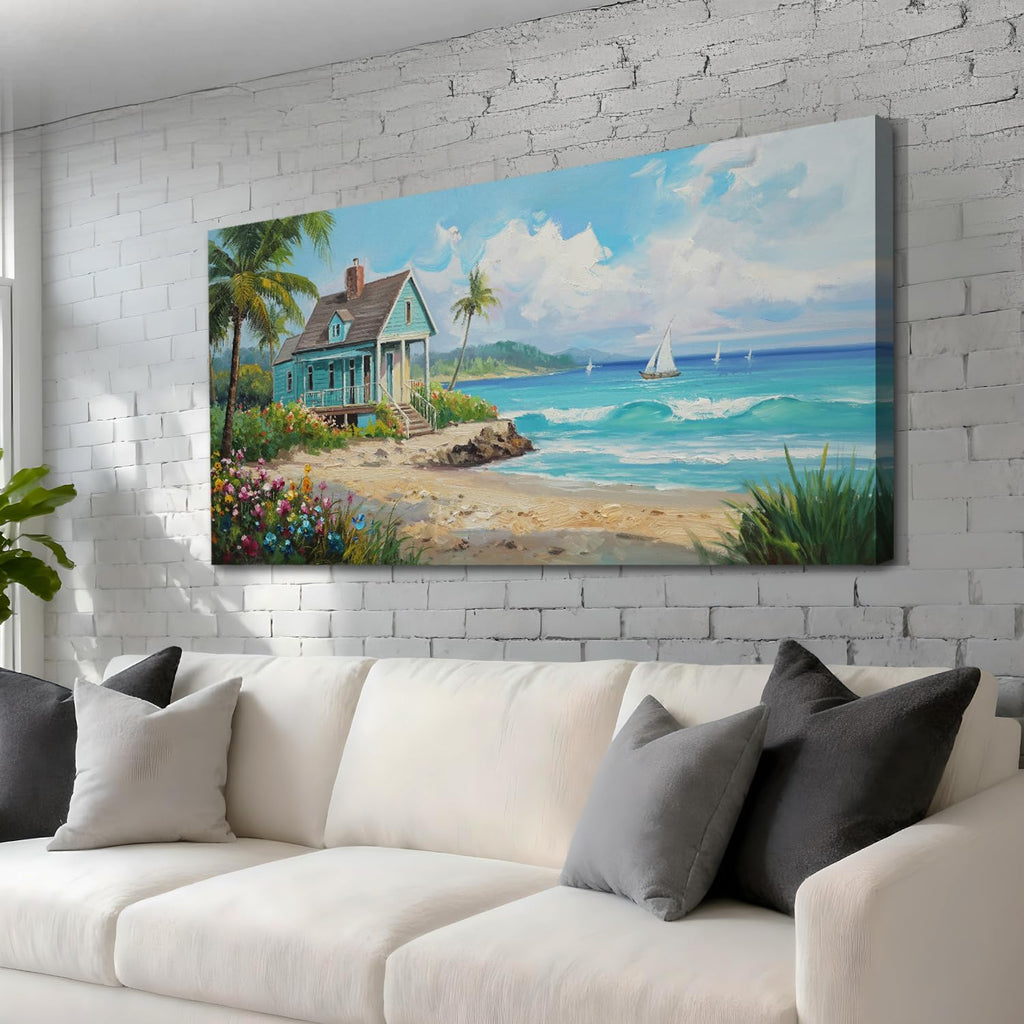 Tropical Coastal Canvas Wall Art Decor | HD Print and Hand-painted Textured, Easy to Hang,Durable Colorfast