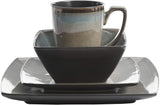 Tequesta Square Reactive Glaze Stoneware Plates and Bowls Dishes Dinnerware Set, Service for 4 (16pcs), Taupe