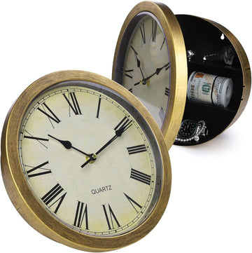 Wall Clock with Hidden Safe, Vintage Wall Clock Diversion Safe Simple Style Plastic Wallclock Valuables Diversion Safe for Money Cash...