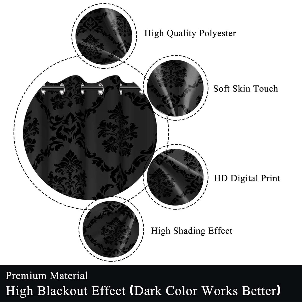Black Print Blackout Curtains 84 inch Long - Ombre Damask Gothic Window Drapes Thermal Insulted Curtains Living Room