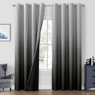 Black 100% Ombre Blackout Curtains, Room Darkening Gradient Light Blocking Thermal Insulated