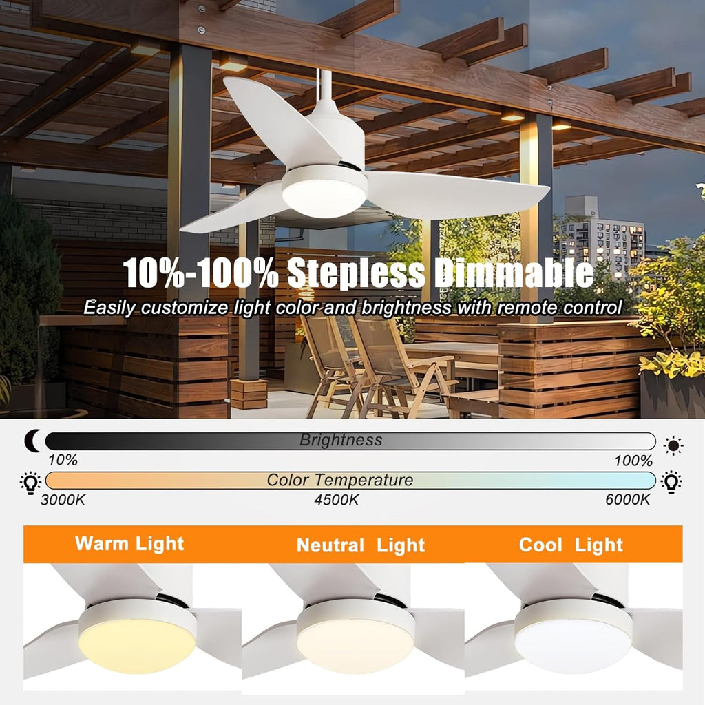 42 Inch White Waterproof Gazebo Fans with Lights Outdoor Hanging - Plug in Remote App Control for Patio Indoor Farmhouse Porch - 6 Speed Reversible DC Motor