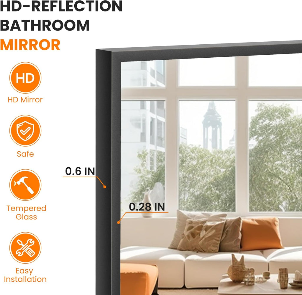 Full Length Floor Mirror 56"x15", Standing Mirror with Aluminum Frame, Large Body Mirror , Black