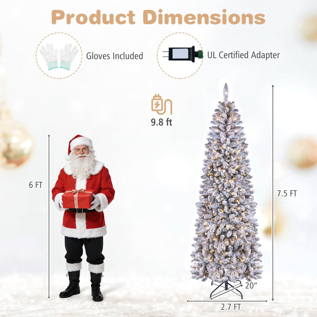 7.5FT Pre-lit Pencil Christmas Tree with Remote, APP Control, White