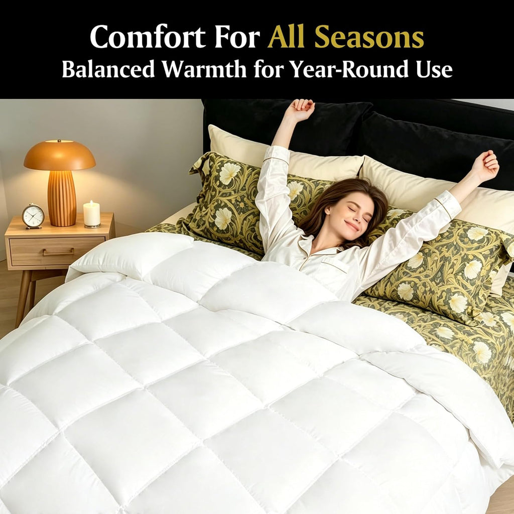 Goose Down Fiber Comforters Twin, All Season Luxury White Duvet Insert, 100% Cotton Fabric