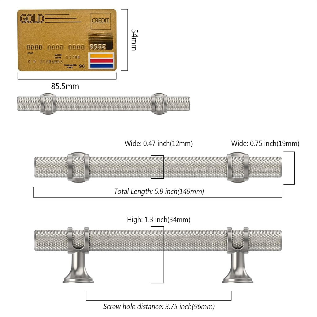 10 Pack 3-3/4"(96mm) Brushed Nickel Knurled Cabinet Handles Kitchen Satin Nickel Cabinet Pulls Drawer Dresser