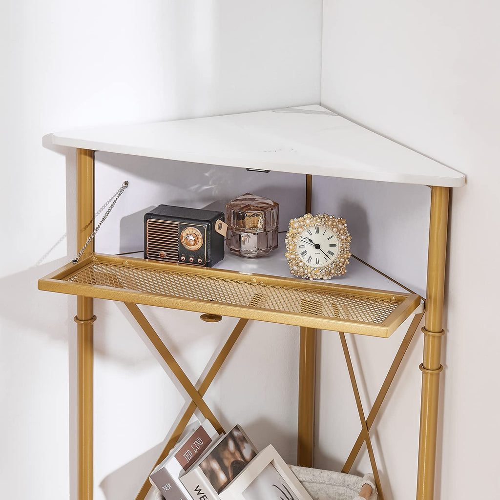 Corner Table for Small Spaces, Multipurpose Storage Cabinet Shelf Organizer with Flip Door /Bedroom/Kitchen/Bathroom