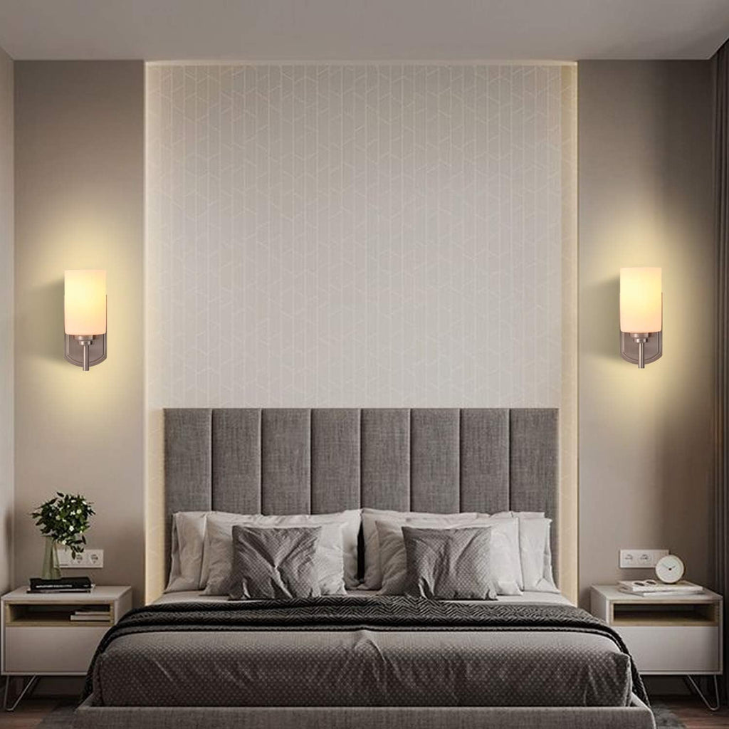Wall Sconce Set of 2, Satin Nickel Bathroom Vanity Lights | Bathroom Vanity Lighting Fixtures,White Frosted Glass