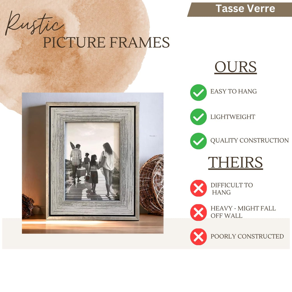 6x8 Rustic Frames - (3-Pack) Distressed Farmhouse Industrial Frame - Ready to Hang or Stand - Built-in Easel - Silver