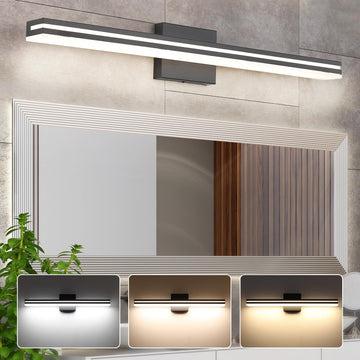 LED Modern Bathroom Vanity Light Bar (32-Inch, 3000K/4000K/6000K), Matte Black Dimmable Modern Acrylic Bathroom Wall