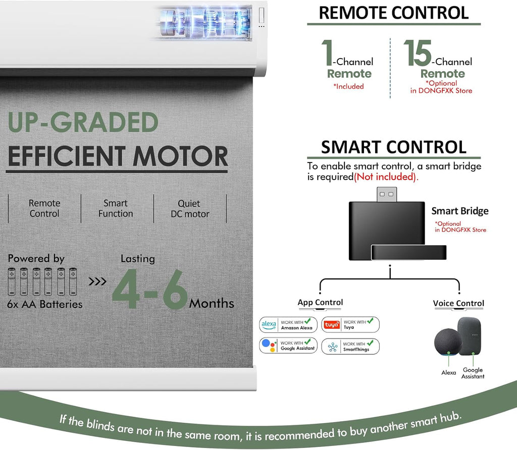 No Drill Motorized Blinds with Remote, White,23" W x 72" H