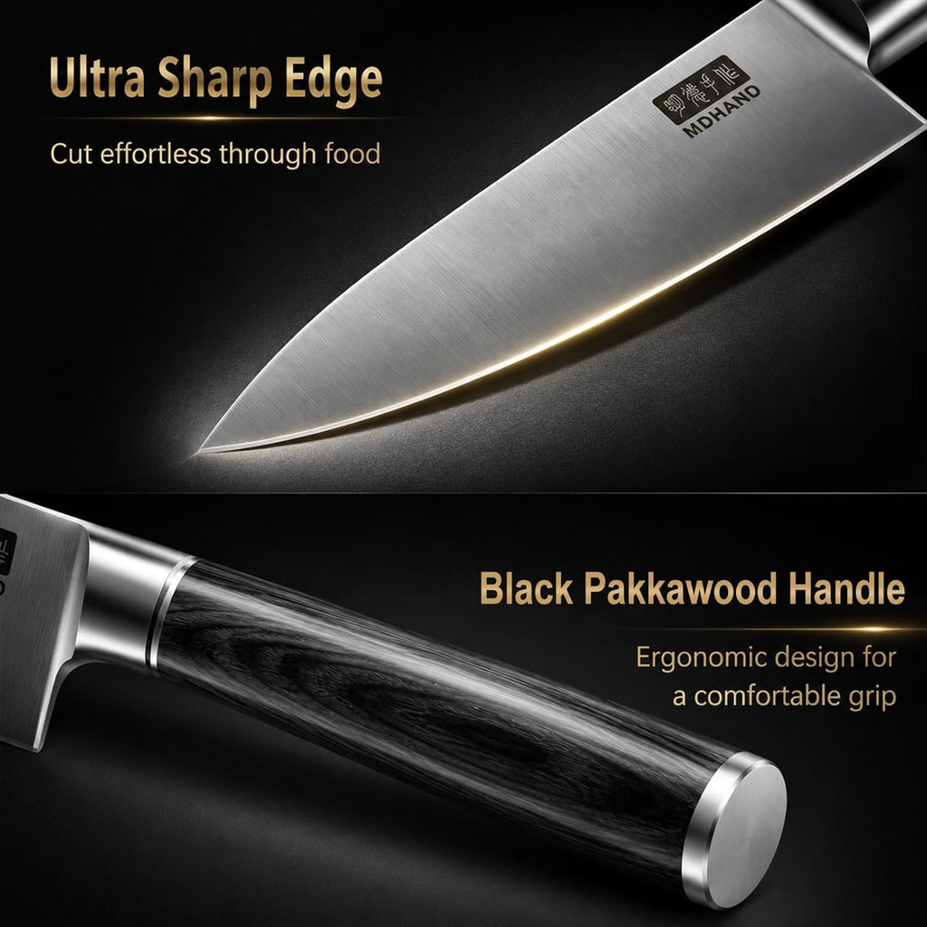 Chef Knife Set with Roll Bag, Ultra Sharp Japanese Kitchen Knife Set | High Carbon Stainless Steel 9PCS Kitchen