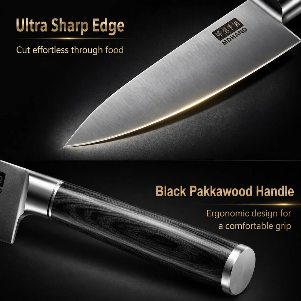 Chef Knife Set with Roll Bag, Ultra Sharp Japanese Kitchen Knife Set | High Carbon Stainless Steel 10PCS Kitchen