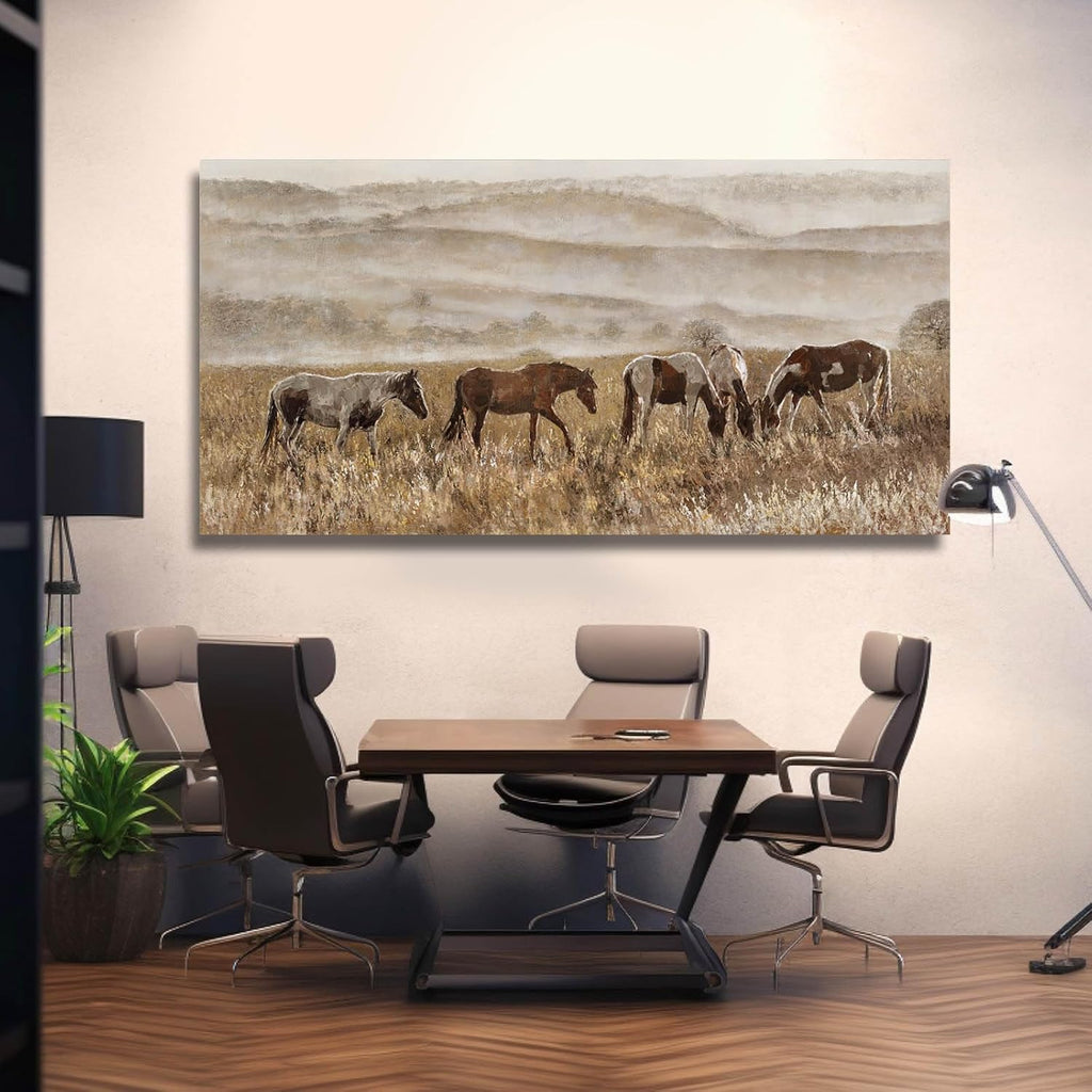 Canvas Wall Art Horse Wall Decor Animal Prints Pictures Grassland Artwork Paintings Brown Pictures