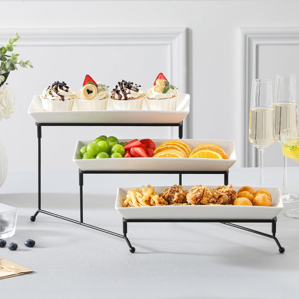 3 Tier Serving Trays for Party, Porcelain Serving Platters and Trays, 12 Inch Tiered Tray Stand, Fruit Tray, Trays