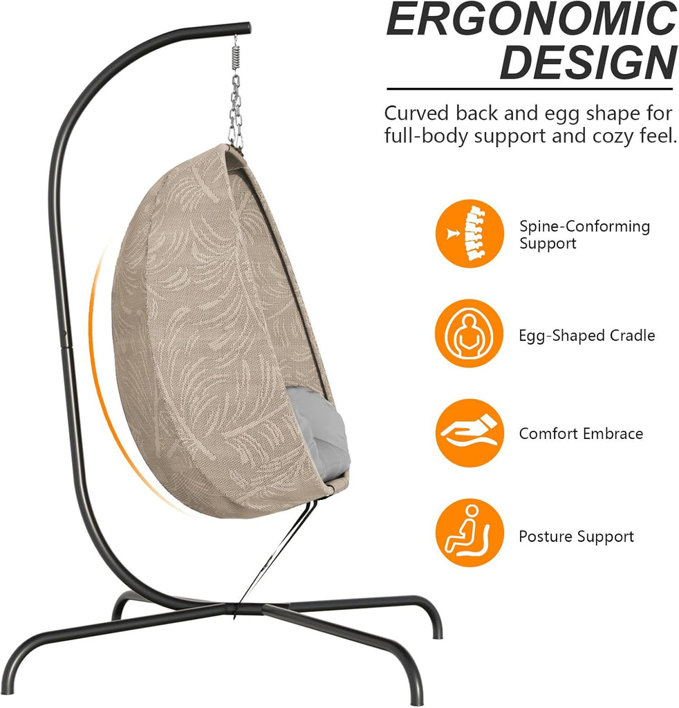 Foldable Egg Chair with Stand, 485LBS Capacity Textilene Hammock Swing Chair for Outdoor & Indoor, Hanging Chair with