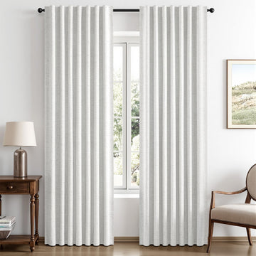 100% Blackout Linen Curtains 42 x 63 Inch Heathered White 2 Panels
