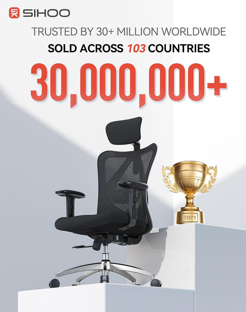 M18 Ergonomic, High Back Mesh Desk Chair with Adjustable Headrest & Lumbar Support, 330lbs Capacity Computer Chair
