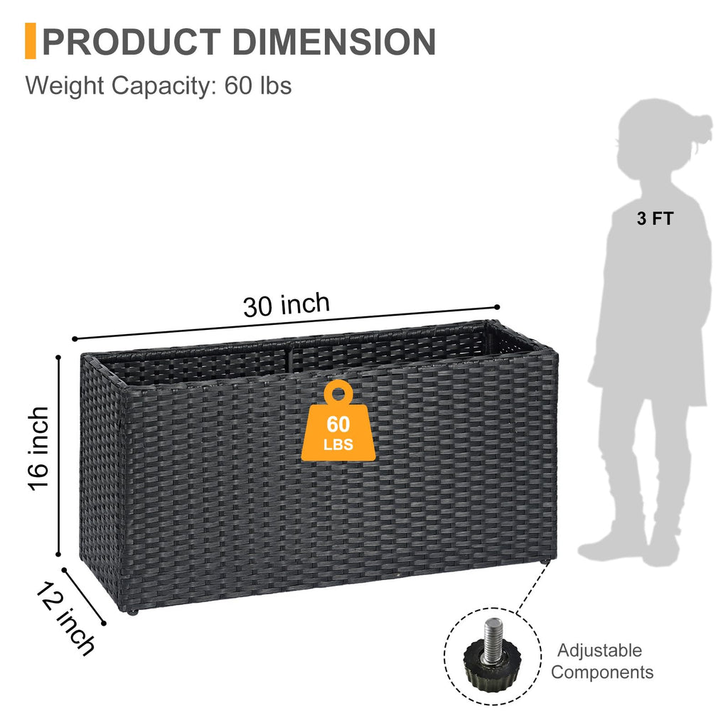 Large Rectangular Planter for Outdoor Rattan Block Box 30x12x16''