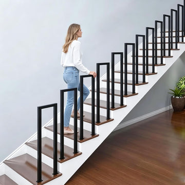 U Shaped Handrail, Indoor Stair Railing, Matte Black Railings for Stairs, Hand Rails for Outdoor Steps, Floor Mounted