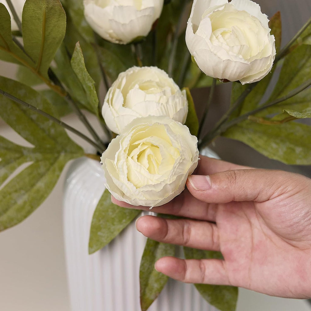 27" Faux Silk Peony Artificial Flowers Stems for Vase (Cream) - Set of 6