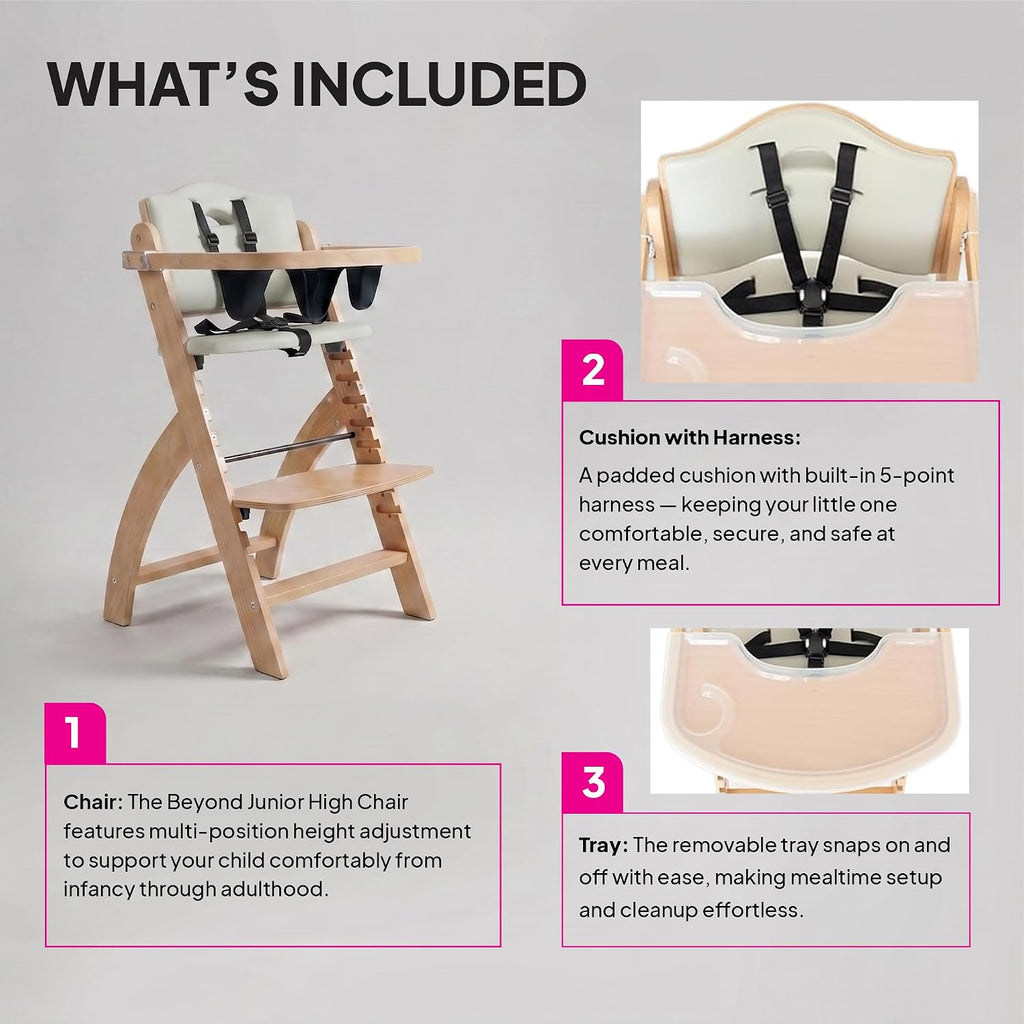 Beyond Junior Convertible Wooden High Chair with Removable Tray | 3-in-1 Adjustable Highchair for Babies & Toddlers