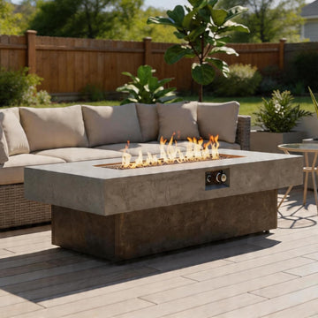 56 Inch Outdoor Propane Fire Pit Table, 50,000 BTU Rectangle Gas Fire Pit Deck Backyard, Includes Waterproof Cover
