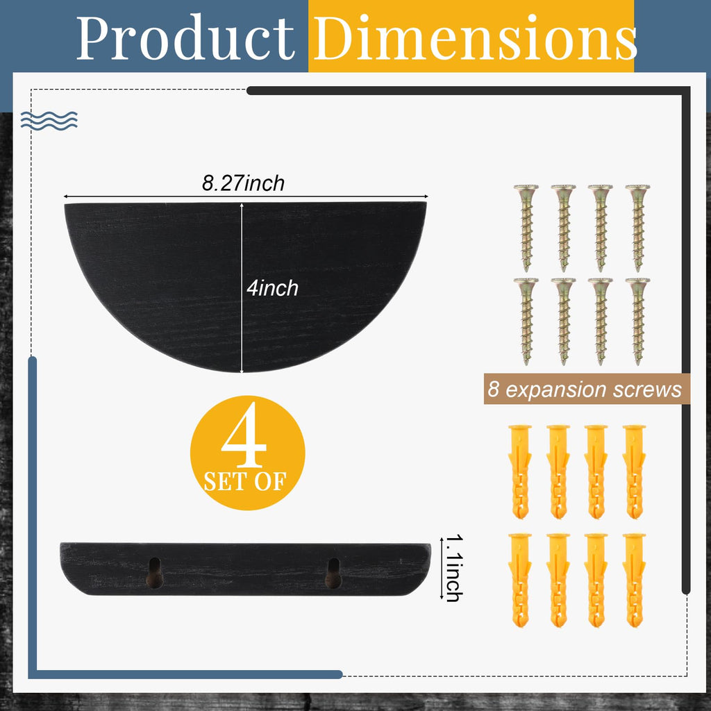 4 Pcs Half Round Small Floating Wall Shelves, Black