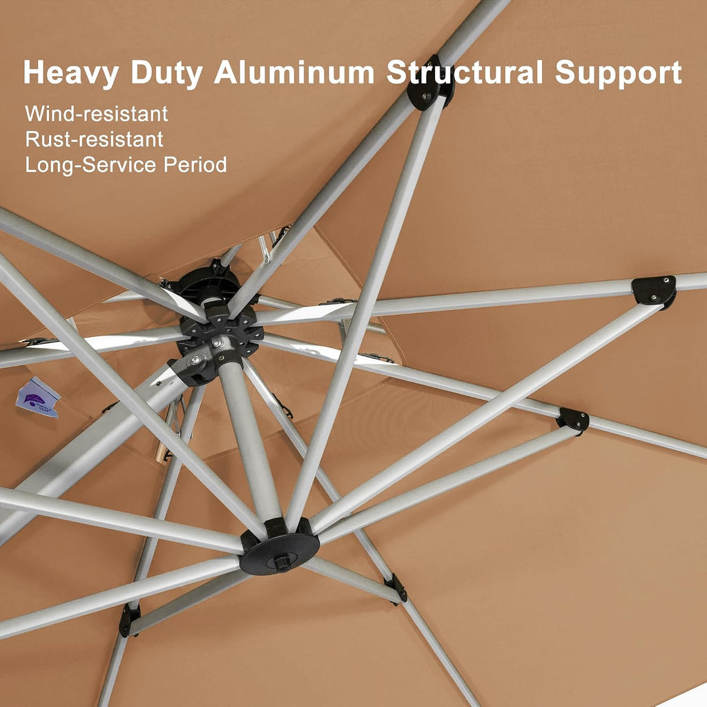 10ft Patio Umbrella Outdoor Square Large Cantilever Windproof Offset and Heavy Duty Sun Umbrella Pool, Beige