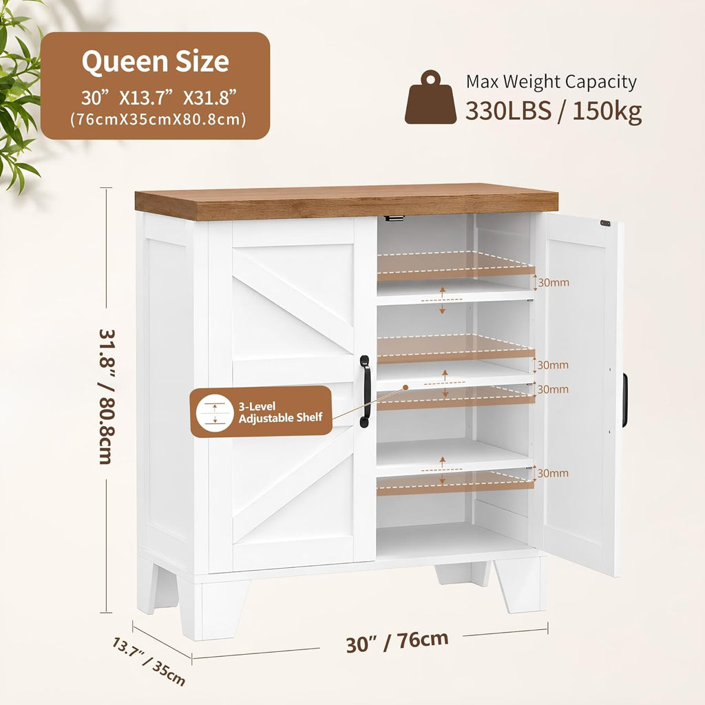 Shoe Cabinet, Modern Farmhouse Entryway Shoe Storage Cabinet with Doors, Adjustable Shelves,Hidden Shoe Storage