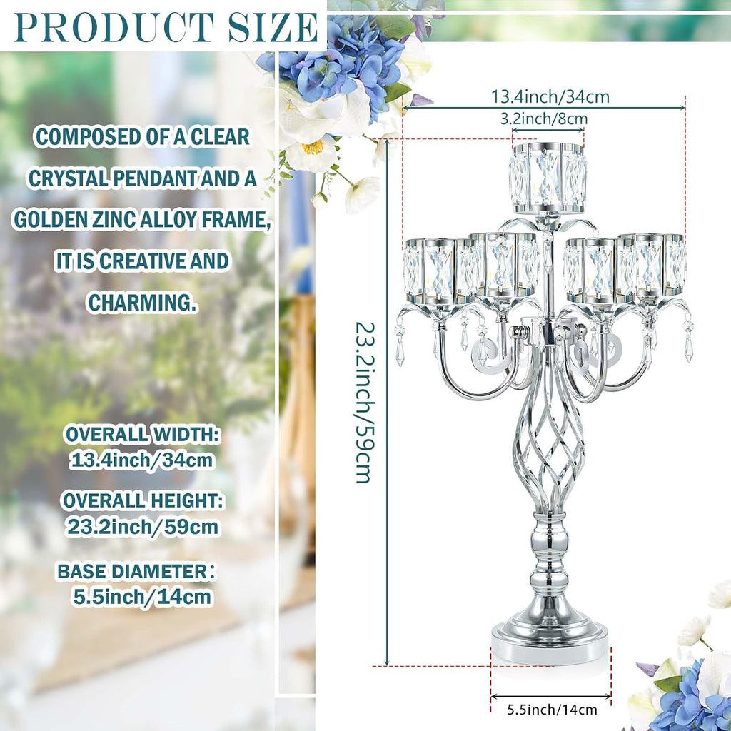 23.2 inch Tall Elegant and Chic 5 Arm Pendant Crystal Candlestick Holder Table Decoration tealight Candle Holder