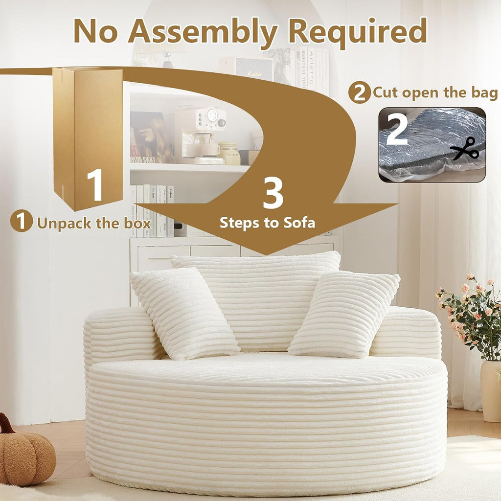 55''L Oversized Round Chaise Longue Chair Indoor, Corduroy Sponge Single Sofa, Oversized Round Chairs, Modern Sleeper