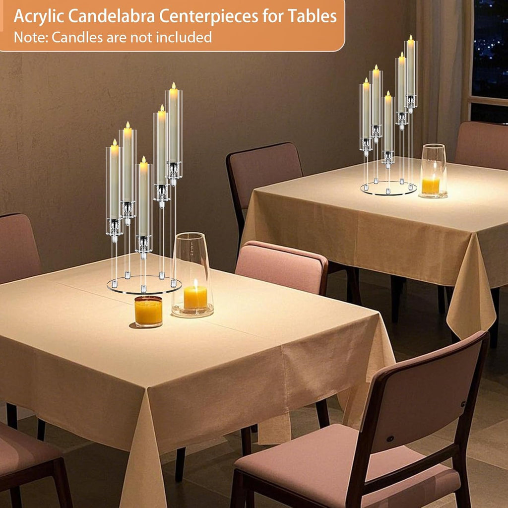 5 Arm Acrylic Candelabra Centerpieces for Tables,4 Sets Clear Candle Holder,Table Decorations,22.8" Tall Candlestick