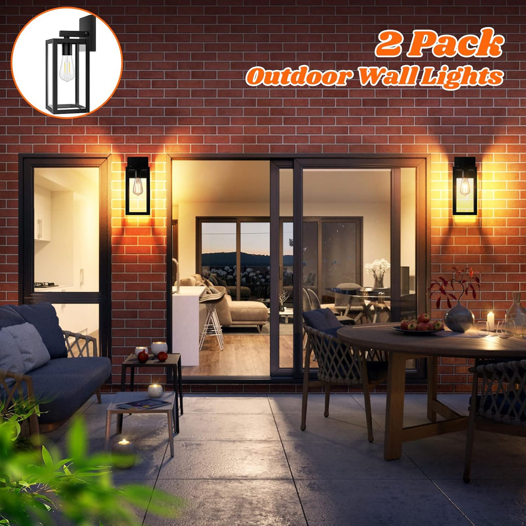 2-Pack Outdoor Light Fixtures Wall Mount, Waterproof Exterior Wall Lanterns with Clear Glass
