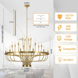 Gold Chandelier 24 Light Large Chandelier for High Ceilings, Farmhouse Wagon Wheel 39in 3-Tier for Dining Room, Hallway, Living Room, Foyer A109-B0CN9DTSHK