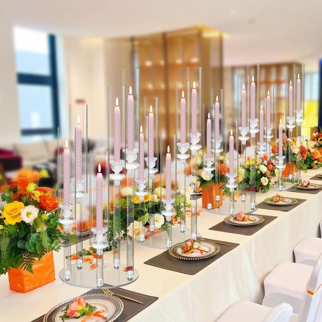 4PCS 5 Arm Acrylic Candelabra for Table Wedding Centerpiece,Crystal Clear Candle Stick Holders Candelabra Centerpiece