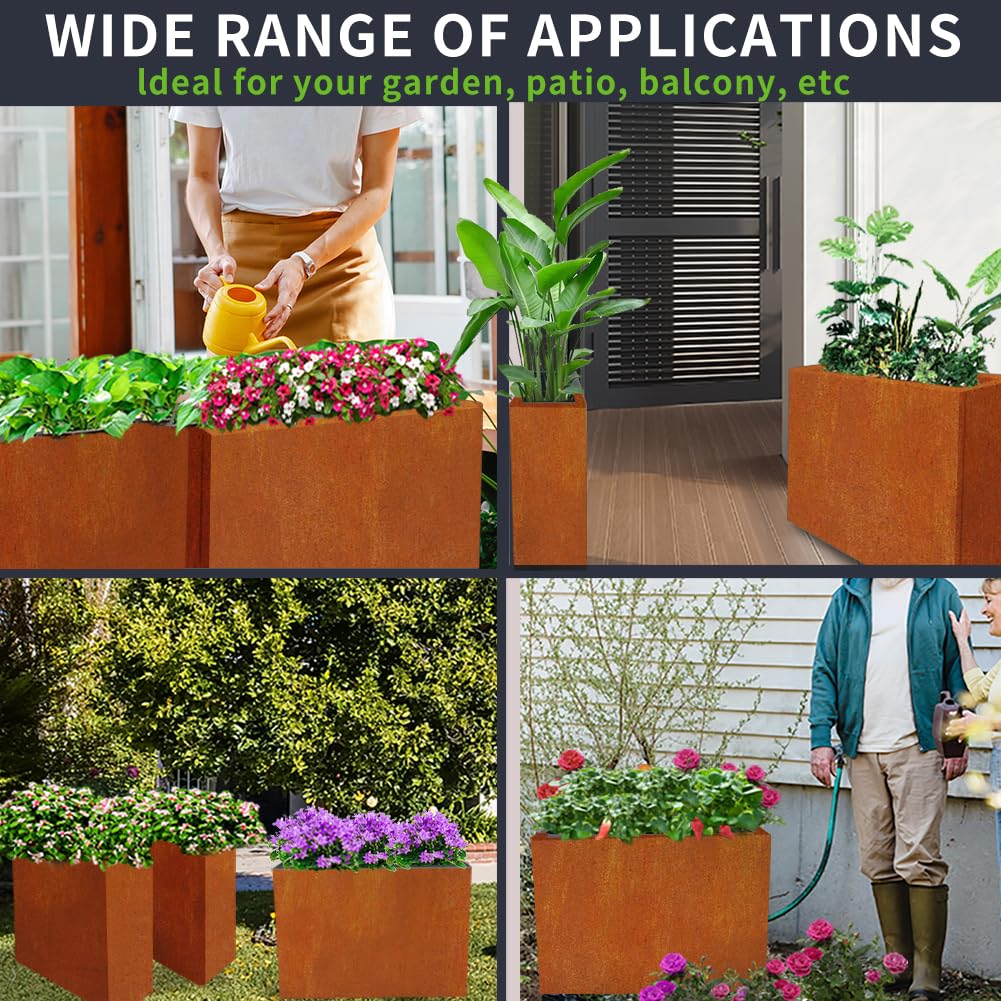 Metal Tall Long Planter Box Large Rectangular Planter Flower Pot with Drainage Holes for Indoor Outdoor Deck Porch