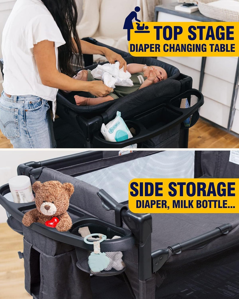 4 in 1 Baby Bassinet Bedside Sleeper, Baby Bedside Crib 4 Functions, Bedside Bassinet Crib Sleeper, Playard, Changing