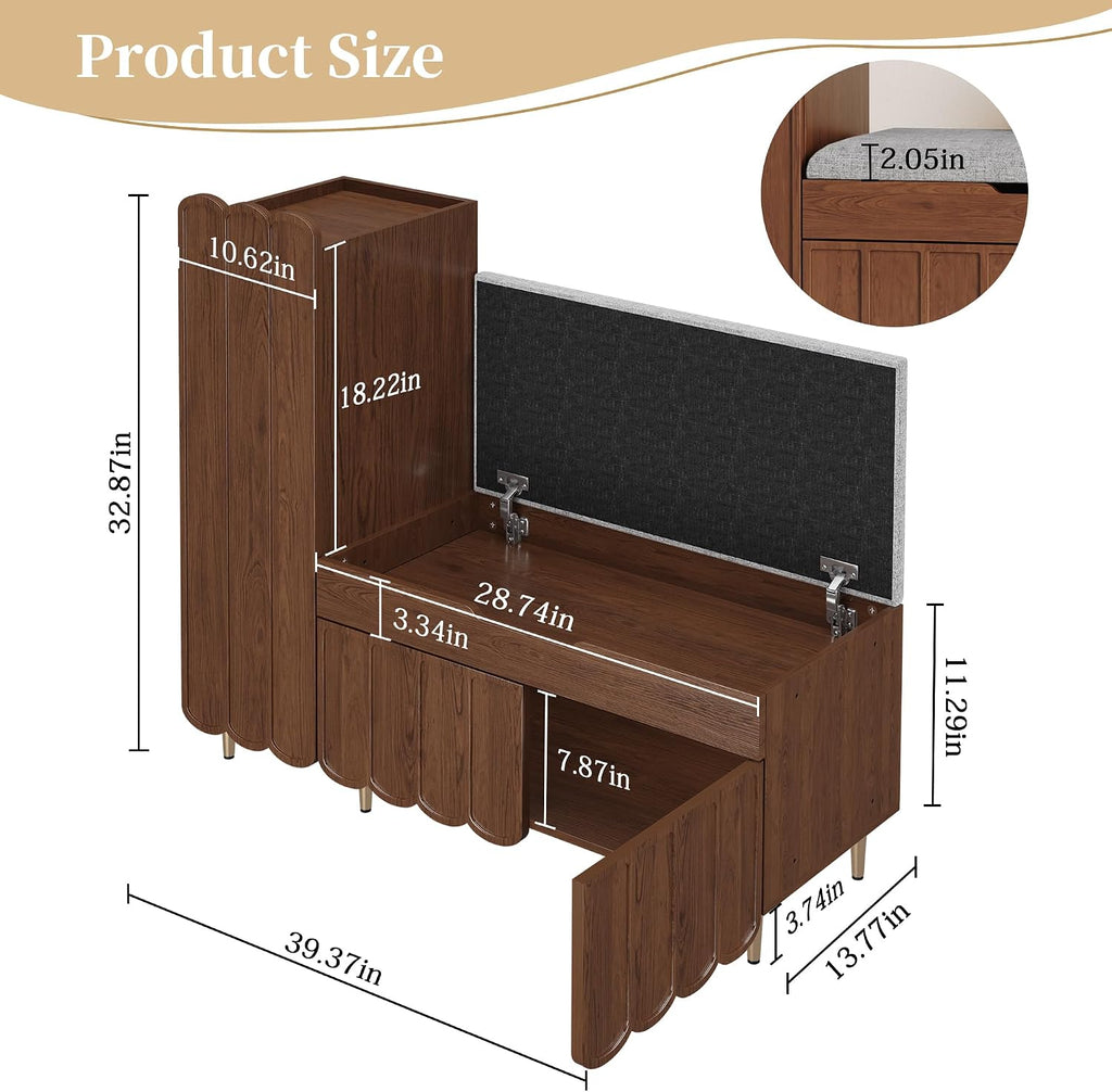 Shoe Organizer Cabinet,Entryway Bench with Adjustable Shelves and Cushioned Seat,Unique L-Shaped Bench Cabinet