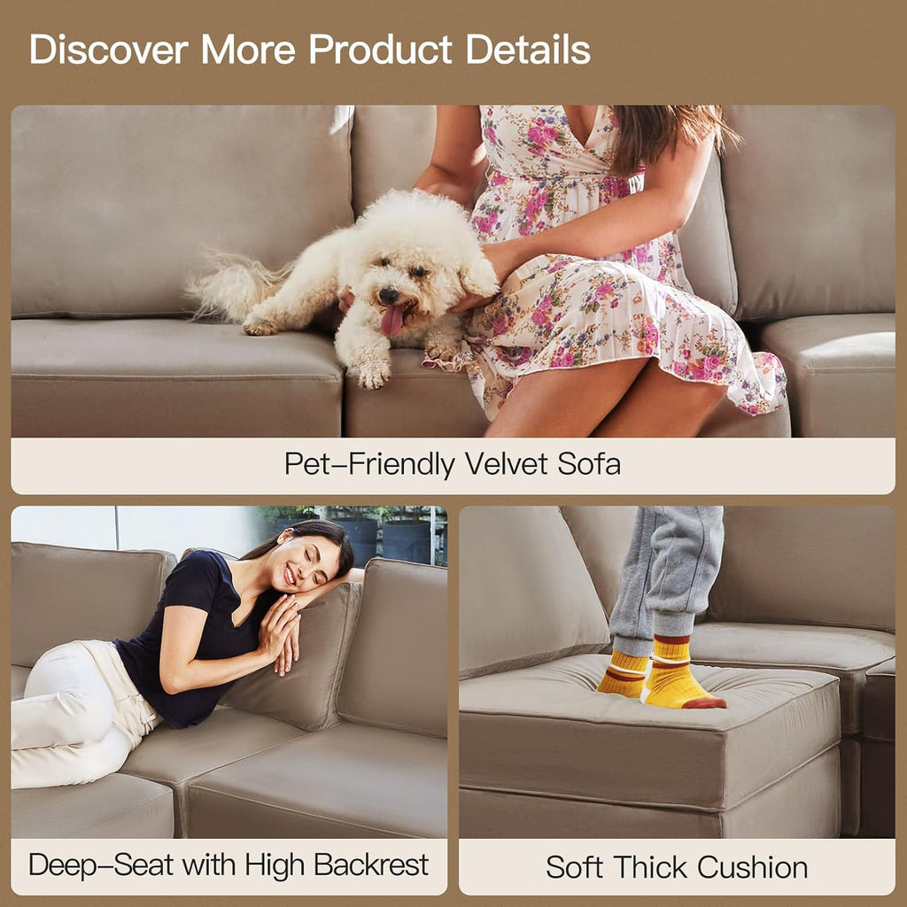 Modular Sectional Sofa L Shaped Couch with Reversible Chaises Deep Sectional Couch with Storage Ottoman Seat ,Velvet