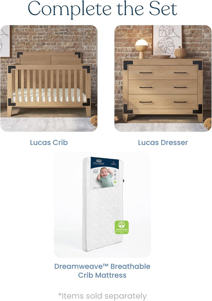 Lucas Design 4-in-1 Convertible Baby Crib Nursery Furniture Set - Baby Bed, Toddler Bed and Full Bed, 3 Adjustable