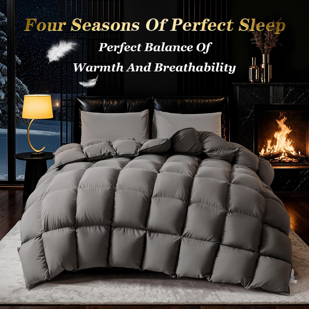 75% Canadian Goose Down Comforter Queen, Ultra Soft 100% Cotton Fabric, 850 Fill Power All Season Du