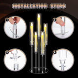4 Sets 5 Arm Acrylic Candelabra Holderar Candle Centerpieces with LED Candles and Shade for Proposal Ceremony