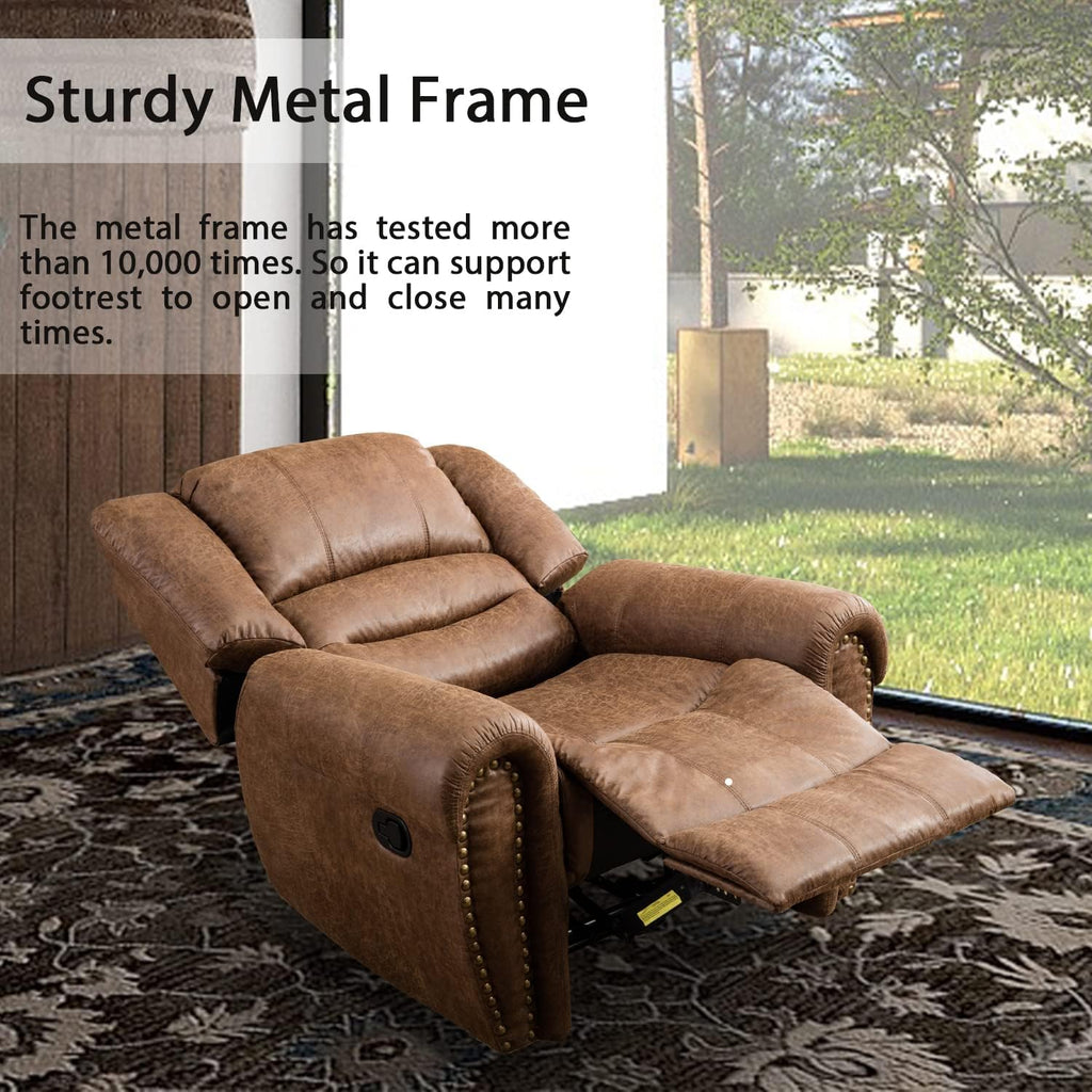 Leather Recliner Chair, Heavy Duty Manual Reclining Sofa Single Lounge Sofa Theater Seating, Light Brown