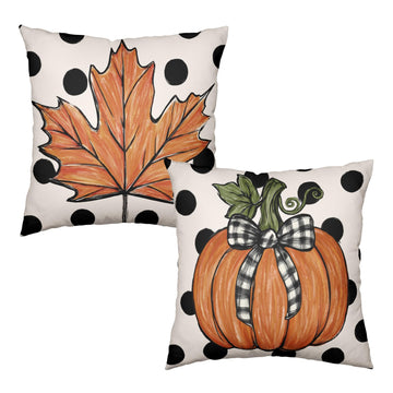 Fall Pillow Covers 24x24 Set of 2 Pumpkin Maple Leaf Polka Dots Outdoo Throw Pillow Cases Autumn Thanksgiving Holiday