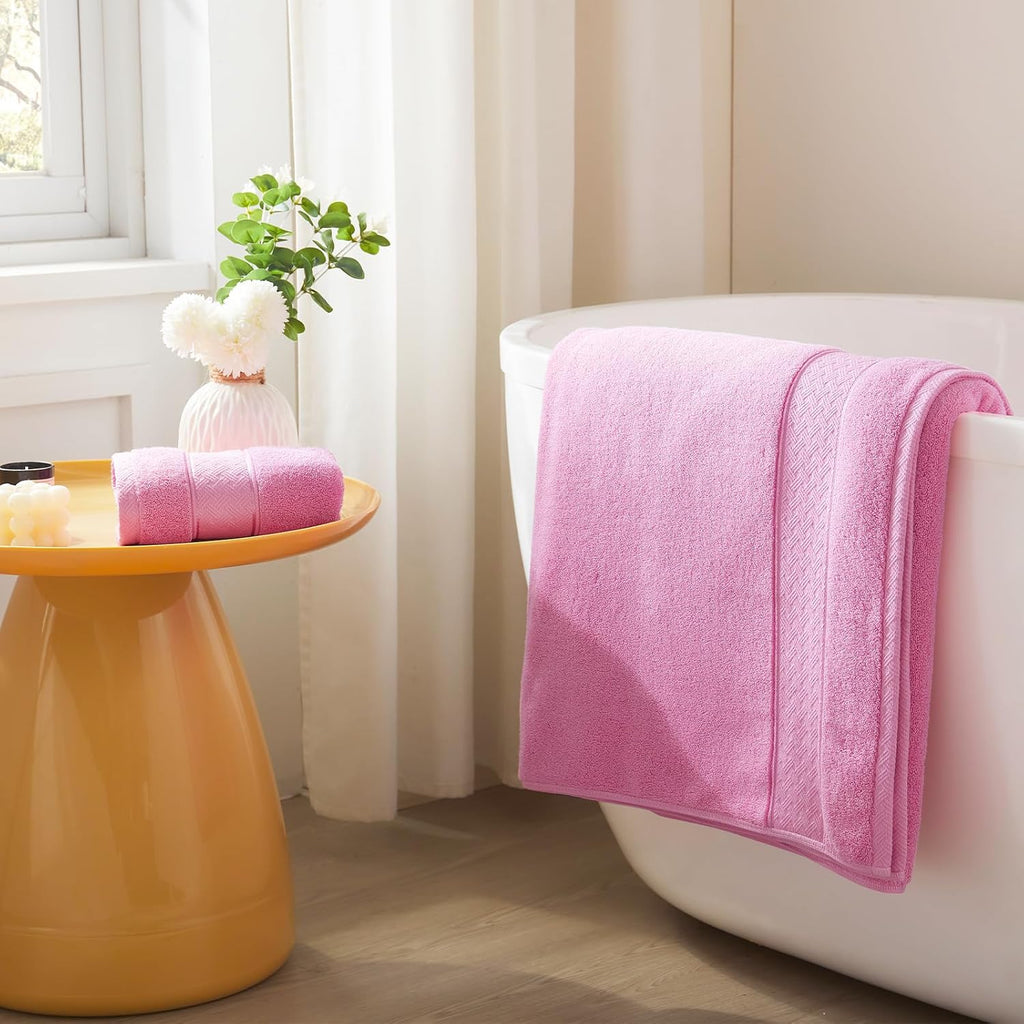 Bath Towel Set 6 PCS, Pink Luxury 100% Turkish Cotton 650GSM | Soft Absorbent Quick Dry, OEKO‐Tex 100 Cert. Zero