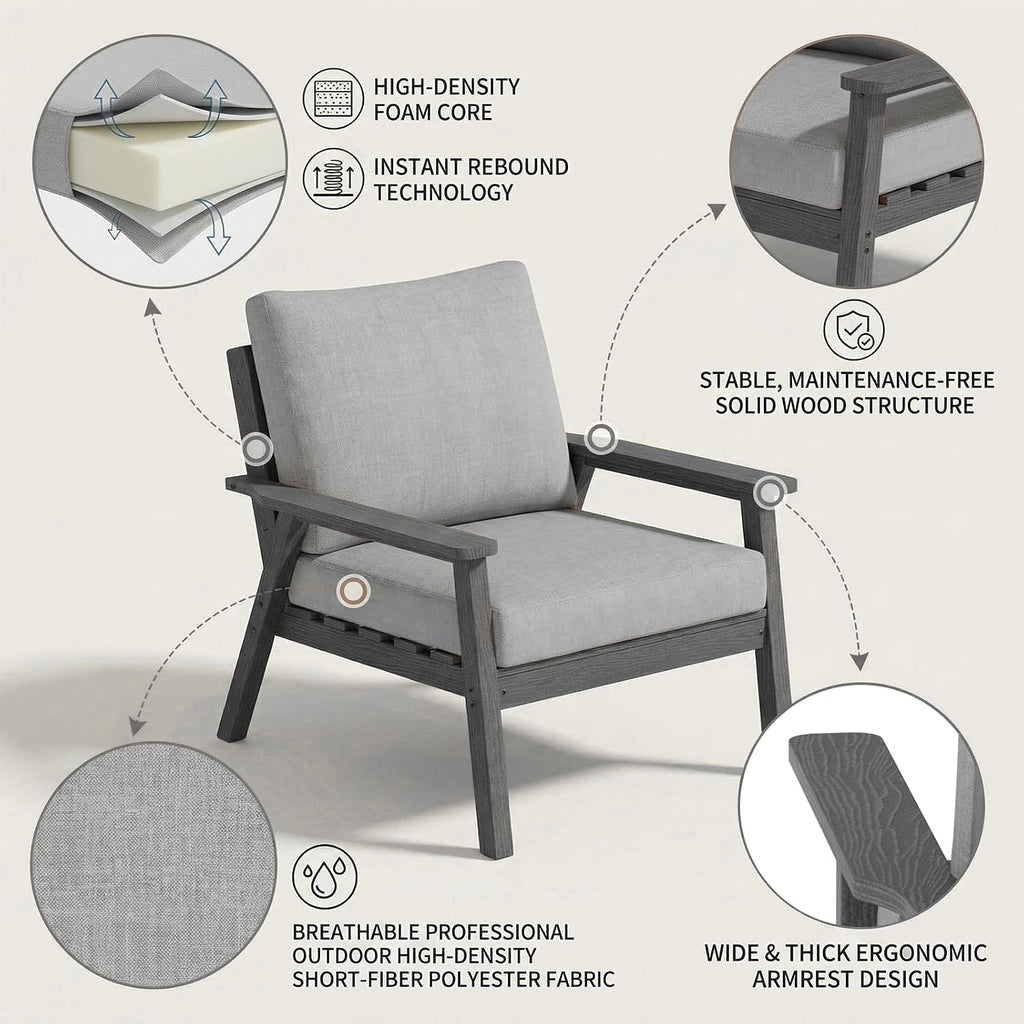 7 Piece Patio Furniture Set,Modular Outdoor sectional Furniture Grey | HDPE deaper seat Weather Resistant Low