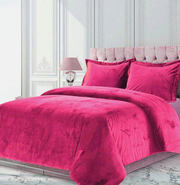 Velvet Comforter Set 3 Piece (Comforter + 2 Pillowcases) Hot Pink 600 GSM Duvet Velvet Lush Comforter