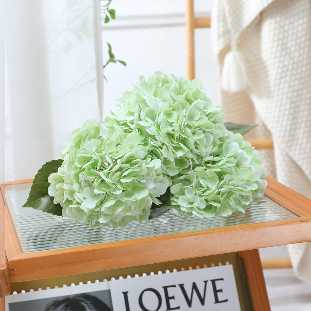 4pcs Light Green Hydrangea Artificial Flowers with Long Stem & Leaves
