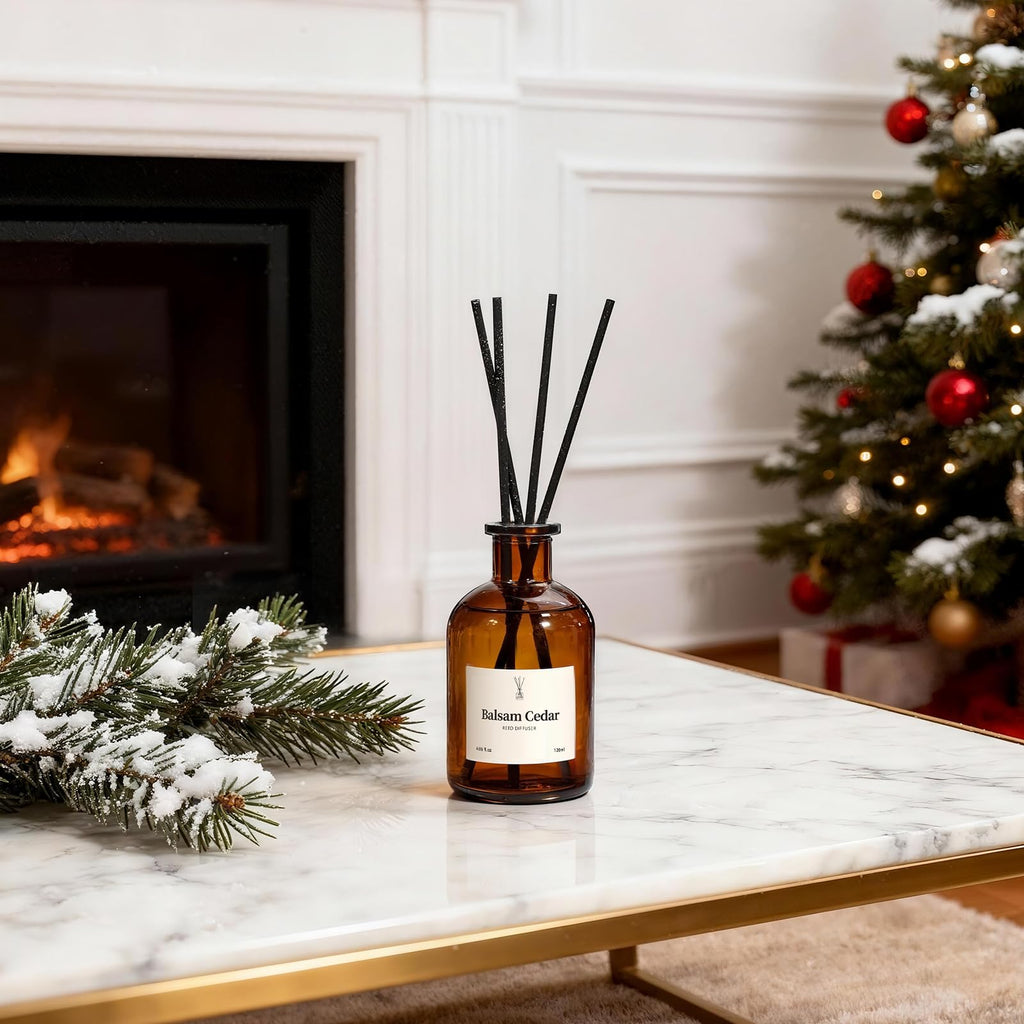 Balsam Cedar Reed Diffuser Set - Includes Reed Diffuser Sticks, 2 Pack Fragrance Oil and Glass Bottle, Reed Diffusers